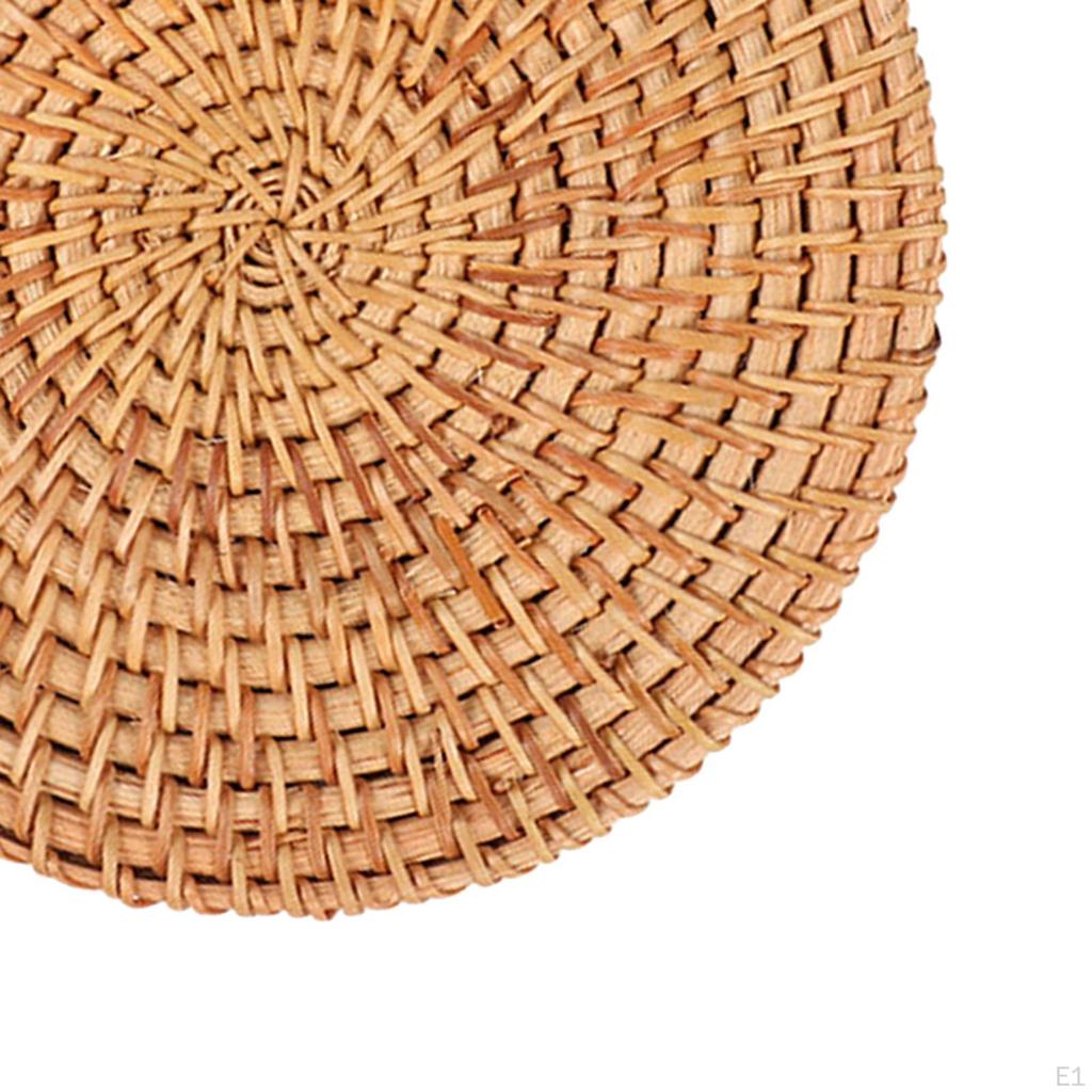 Round Rattan Placemats Coaster Handwoven Heat Insulation Pads for Outdoor Camping