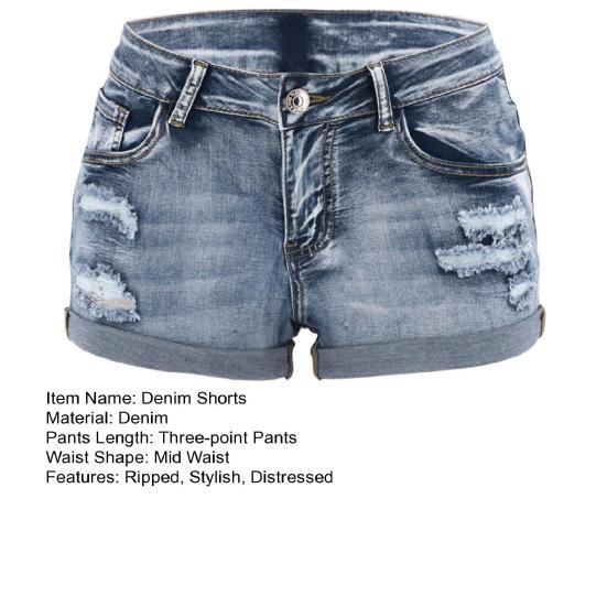 Рваные джинсовые шорты для женщин, средняя талия, подвернутые манжеты, эластичные джинсовые шорты, лето