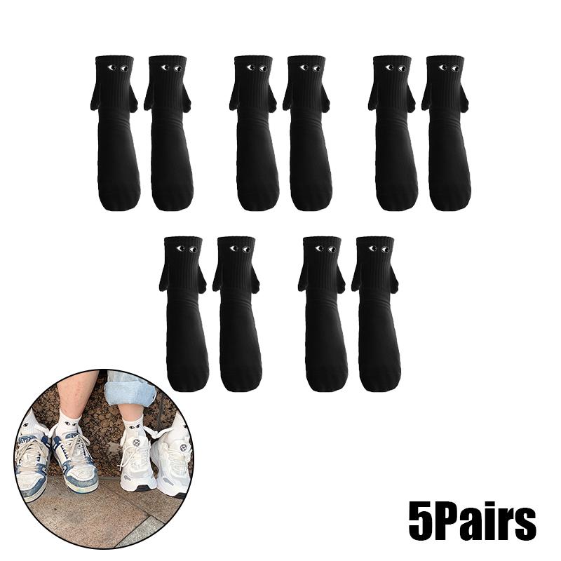 Magnetic Socks with Hands Women Men Fashion Black White Funny Cute Cartoon Eyes Couple Mid-tube Socks for Gifts