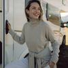 Женский осенне-зимний однотонный свободный свитер с высоким воротом и длинным рукавом, универсальные вязаные топы