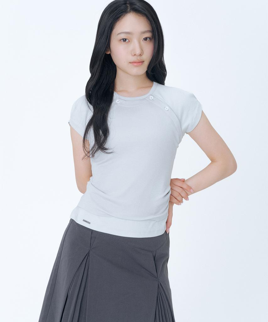 MISEKI SEOUL Hannah Button Layered Short Sleeve Gray