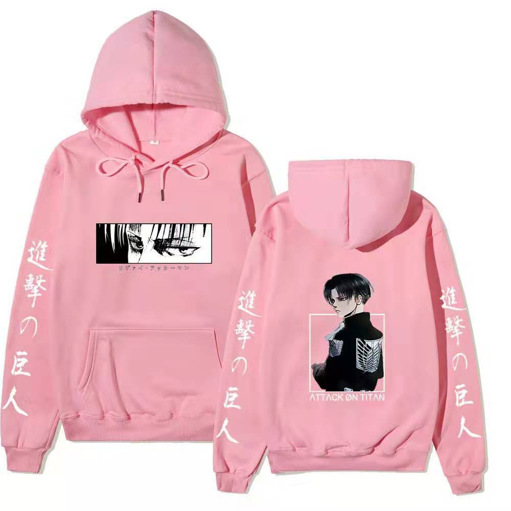 Unisex Attack on Titan Levi Ackerman Double Sided Hoodie, Front Back Anime Graphic Print Long Sleeve Pullover Hooded Sweatshirt Streetwear