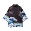 Men and Women's Japanese Kimono Wave Carp 3D Print Pattern Coat Green Traditional Haori Cardigan Japan Black Beach Clothing