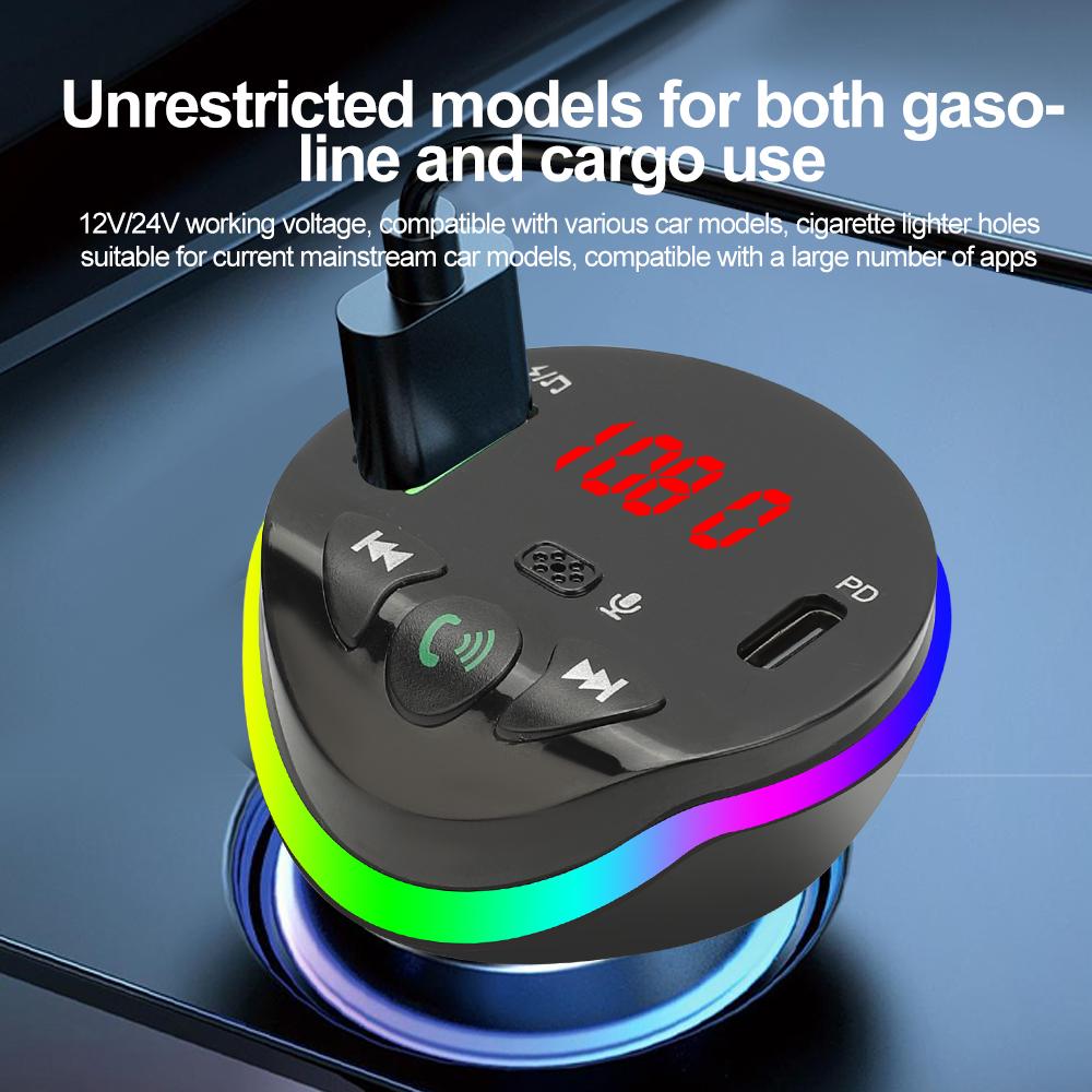 Bluetooth 5.0 Car FM Transmitter Dual USB Phone Charger Wireless Handsfree Calling Car Radio Modulator U-Disk Aux With RGB Light