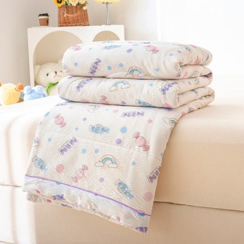 Cartoon Candy Rainbow Pattern Summer Cooling Quilt Skin-friendly Breathable Textured Air Conditioning Quilt for Kids Teens Girls
