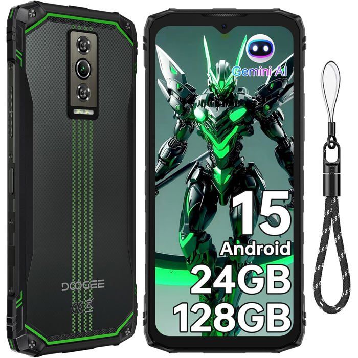 Telephone Portable Incassable DOOGEE Blade 10 Energy 24GB+128GB 6.56" 6150mAh Smartphone Robuste Android 15 Dural SIM/NFC/16MP Vert