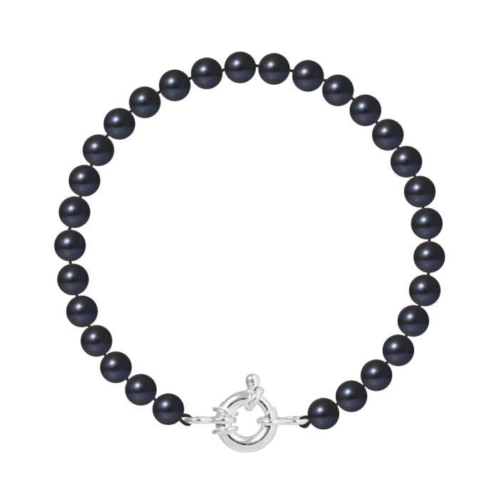 Bracelet - PERLINEA - Véritables Perles de Culture 6-7 mm - Argent 925 - Noir - Longueur 18 cm