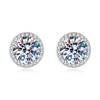 S925 Sterling Silver Round Moissanite Classic Four-prong Setting One Carat Stud Earrings Rhodium Plated GRA Certified