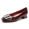French temperament rhinestone buckle comfortable low-heeled single shoes 2025 new spring and autumn square head mid-heeled shoes red high heels