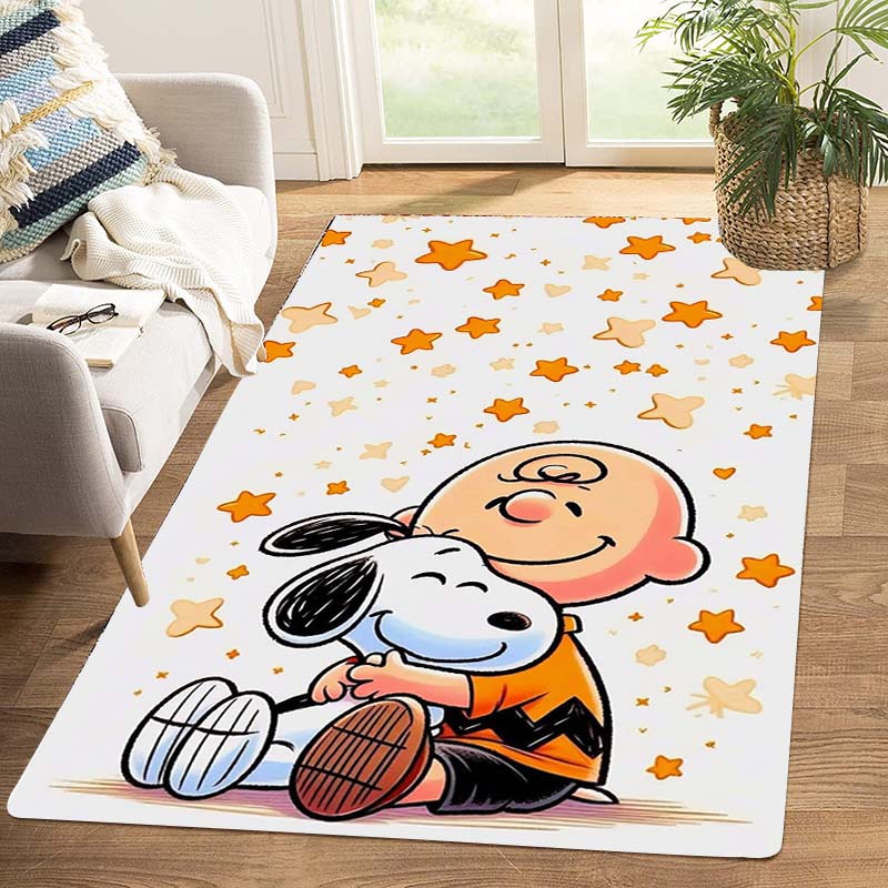 Snoopy cartoon print rug mat, non-slip and stain-resistant, perfect for home decor and a gift for friends and family.