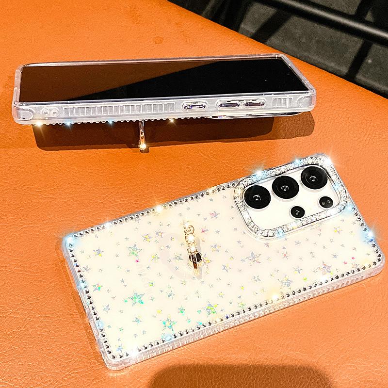 Suitable for Samsung S25 Mobile Phone Case A15 Ring Glitter Powder Transparent Edge Diamond A55 Luxury Laser Star S24 Protective Case