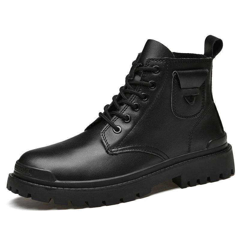 Осенне-зимние новые высокие черные модные повседневные кожаные ботинки в британском стиле, мужские непромокаемые рабочие ботильоны