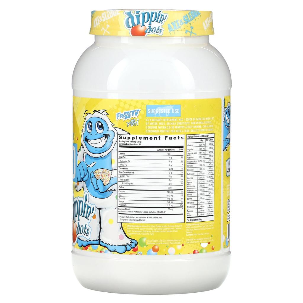 Ax & Sledge Supplements, Farm Raised, Grass Fed Whey Protein Isolate, Dipping Dot Banana Split Ice Cream, 29.63 oz (840 g)