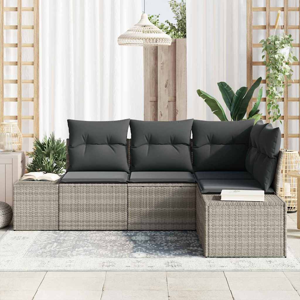 Garden Sofa Set 4 pcs Light Grey Poly Rattan