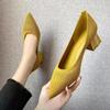 Pointed Grandma Shoes French Knitted Mesh Flying Knit Thick Heel High Heel Single Shoes Versatile Women's Shoes