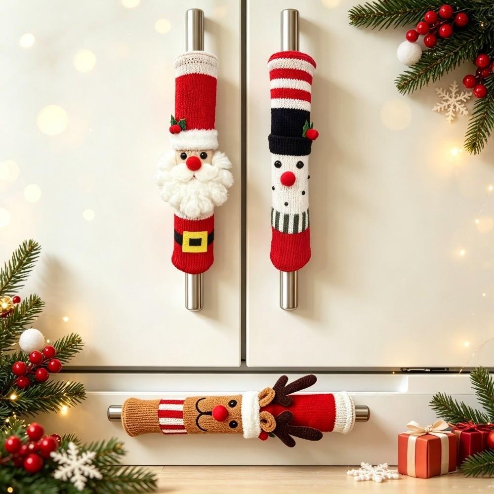 Snowman Refrigerator Door Handle Covers Christmas Microwave Oven Handle Covers Festive Decorative