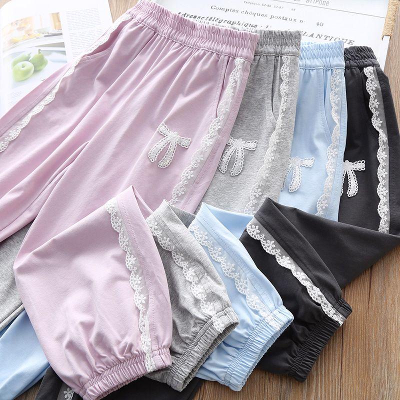 Летние тонкие брюки для девочек, детские повседневные брюки с кружевом, свободные и дышащие спортивные брюки для маленьких девочек