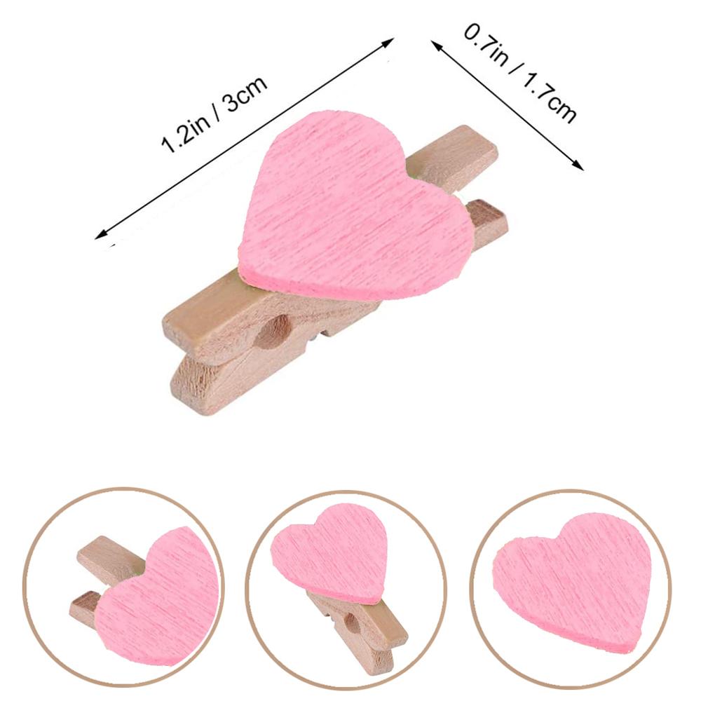 Mini Wooden Heart Clothespins, Multicolor Small Clothespins with Heart,  Tiny Clothes Pins with String for Photos Display,DIY Craft,Wedding Decor