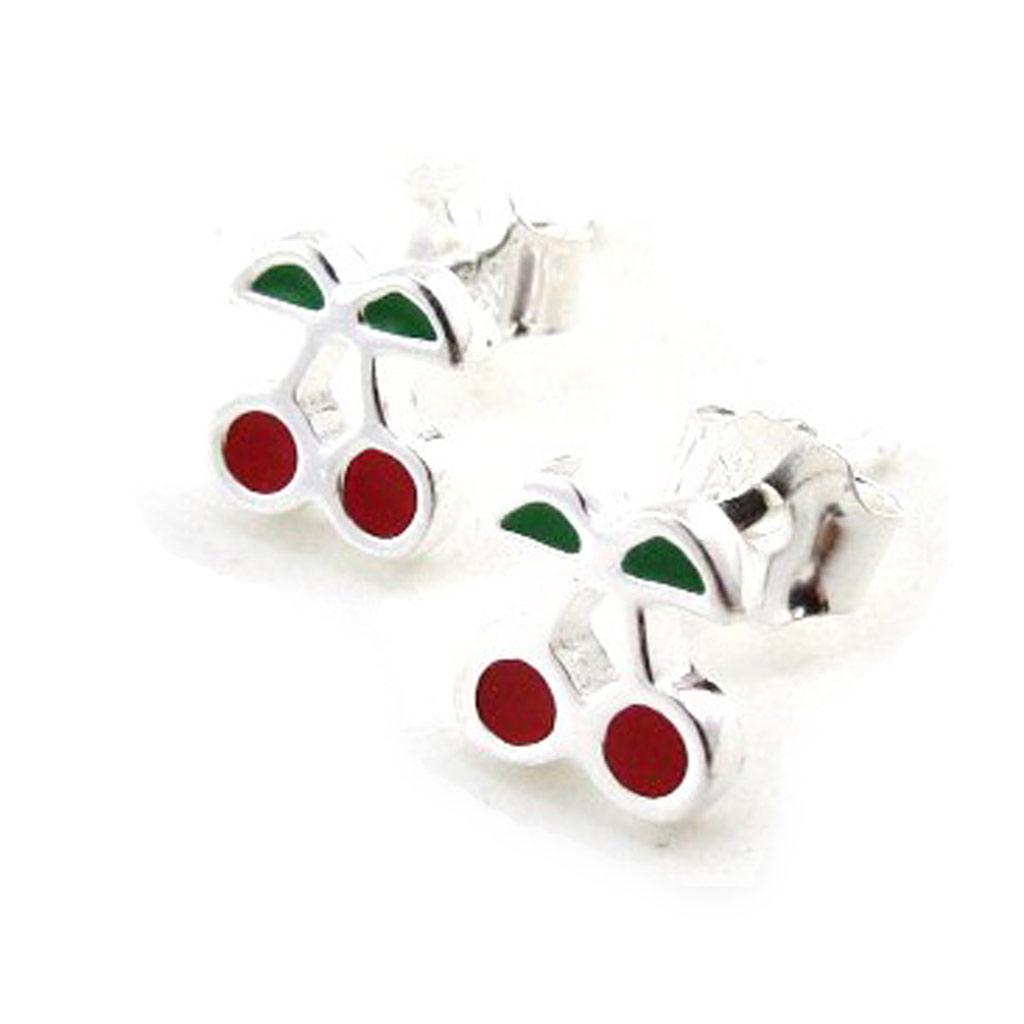 Les Trésors De Lily [E1092] - Серебряные серьги «Вишни» красный зеленый серебряный - 6x6 мм