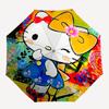 1pc Hello Kitty Automatic Opening/Closing Umbrella with Floral Print - Portable Three-Fold Design, 8-Bone Iron Frame Outdoor Umbrella for Festivals, T