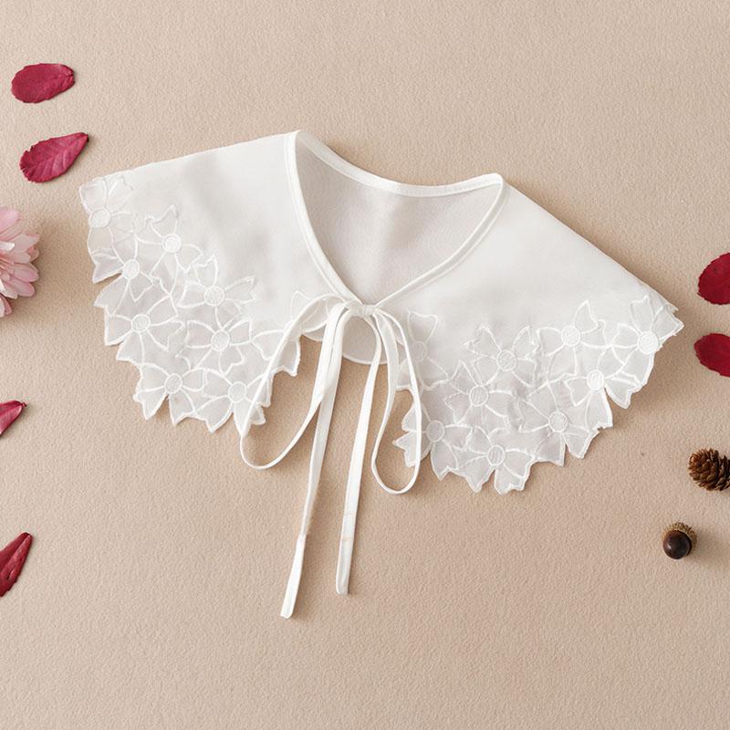 Lace Fake Collar Women Detachable Collars For Women False Collar Embroidery Floral Lolita Lapel Half Shirt Shawl Wrap Decoration