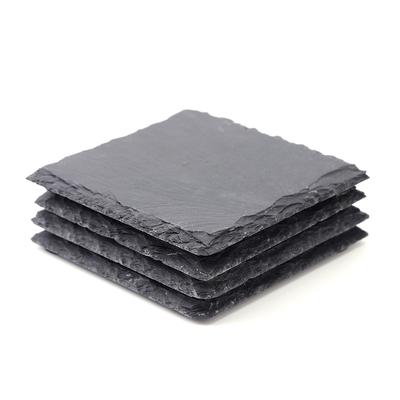 4 шт. Подушка для чашки Экологичная сервировочная тарелка из натурального сланца Нескользящая квадратная прочная праздничная подарочная декоративная подставка для домашней кухни