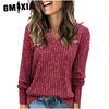 Women's Fashion Casual Autumn Winter Solid Color Print Long Sleeve V-Neck Blouses & Shirts