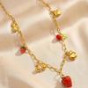 Fruit Necklace for Women, Adjustable Paperclip Chain, Y2K Cute Strawberry Apple Cherry Enamel Charm Pendant Jewelry Gift