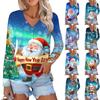 Женская повседневная мода сексуальный комфорт рождественский принт V-образный вырез пуговицы длинный рукав