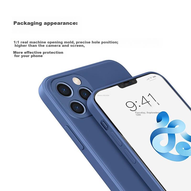 Pisen IPhone 13 Pro Case, Flexible Liquid Silicone Full Protection Shockproof, Ultra-Thin Soft Case with Straight Edges, Distant Mountain Blue