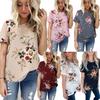 Elegant Summer Women Blouse Floral Print Short Sleeve Loose Casual T-shirt Tops