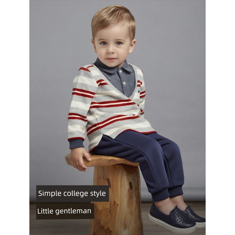 David Bella Children's Striped Long Pants Set 2026 New Boys' A-Class Gentleman Style Top Two-Piece Spring Outfit