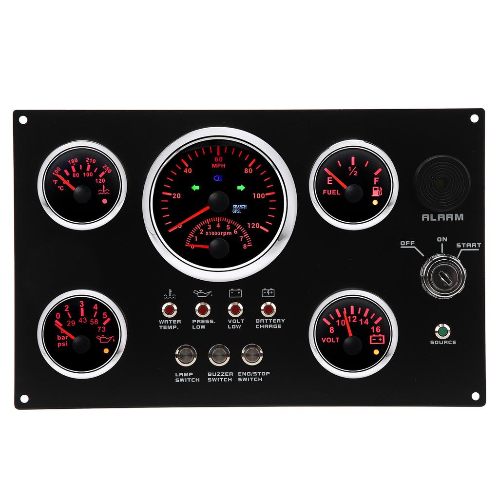 Набор из 5 приборов 12 В для приборной панели 0–120 миль/ч 0–8000 об/мин красный светодиод 0–5 бар 0–73 фунт/кв. дюйм для морской лодки автомобиля