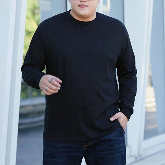 Осень-зима мужская футболка однотонная с длинными рукавами с круглым вырезом уличная одежда больших размеров свободный пуловер с манжетами в рубчик для улицы