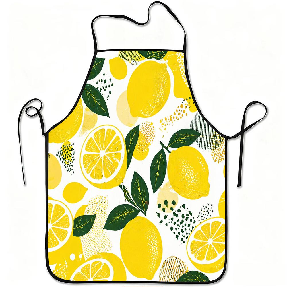 1pc Lemon Fruit Print Apron with Lemon Slice - Adjustable Waistband, Durable & Easy-Clean Polyester Suitable for Kitchen Cooking, Gardening, Orchard P