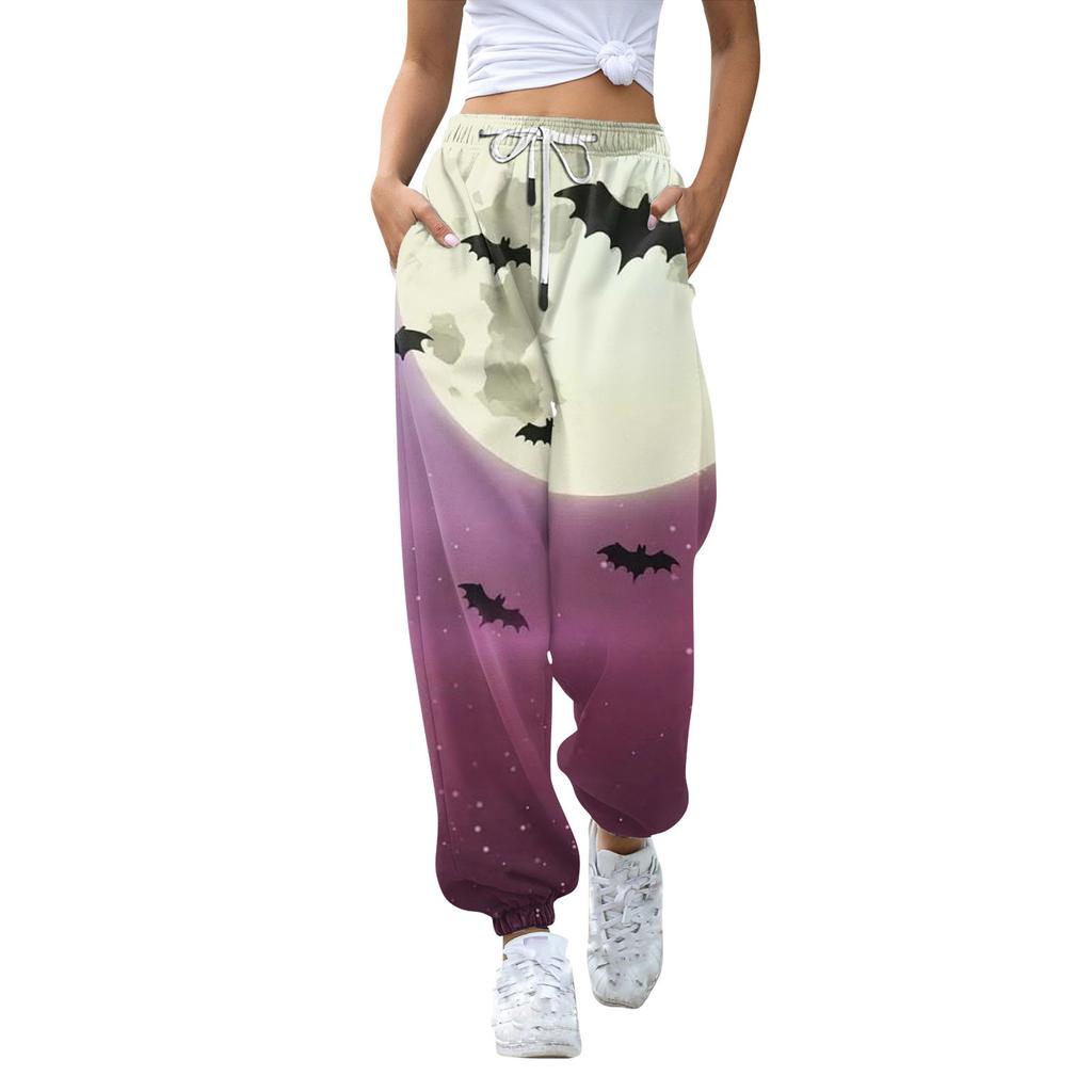 Women's Casual Fashion Halloween Printed Leisure Pants Sweatpants Trousers Drawstring Elastic Waist Drawstring Drawstring Pants