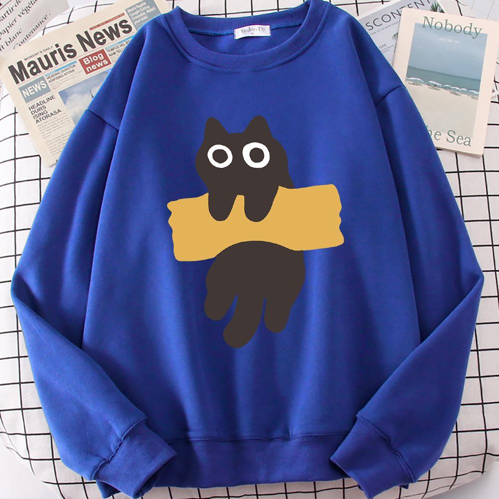 Веселая липкая лента с милым принтом кота в виде мультфильмов, толстовка с капюшоном для мужчин и женщин, осенние новые толстовки с капюшоном с круглым вырезом, свободная одежда, свитшоты