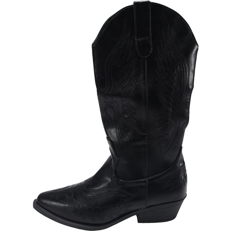 Женские сапоги с острым носком и вышивкой, дизайнерские туфли на среднем каблуке, зимняя обувь 2025 года, модные гладиаторы средней длины до икры, челси, Botas Mujer