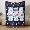 1pc American Patriotic Bears Flannel Blanket Soft Warm Throw Blanket for Bedroom Living Room Bed Travel Camping Picnic Gift. M07220147