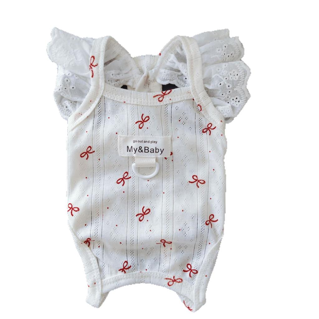 Floral pet belly coat, flying sleeve four-leg vest, cat and dog clothes, air-conditioning clothes, summer thin belly pajamas
