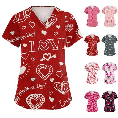 Женская милая блузка с принтом бантиков, рабочая одежда, V-образный вырез, двойной слой, карманы, базовая, с коротким рукавом, пуловер