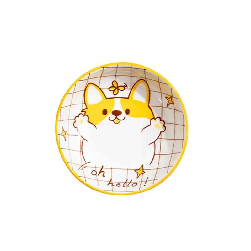 3,5-дюймовая керамическая тарелка для десертного соуса в японском стиле, посуда, креативный милый мультяшный узор с домашним животным, круглая форма, тарелки для фруктов, суши