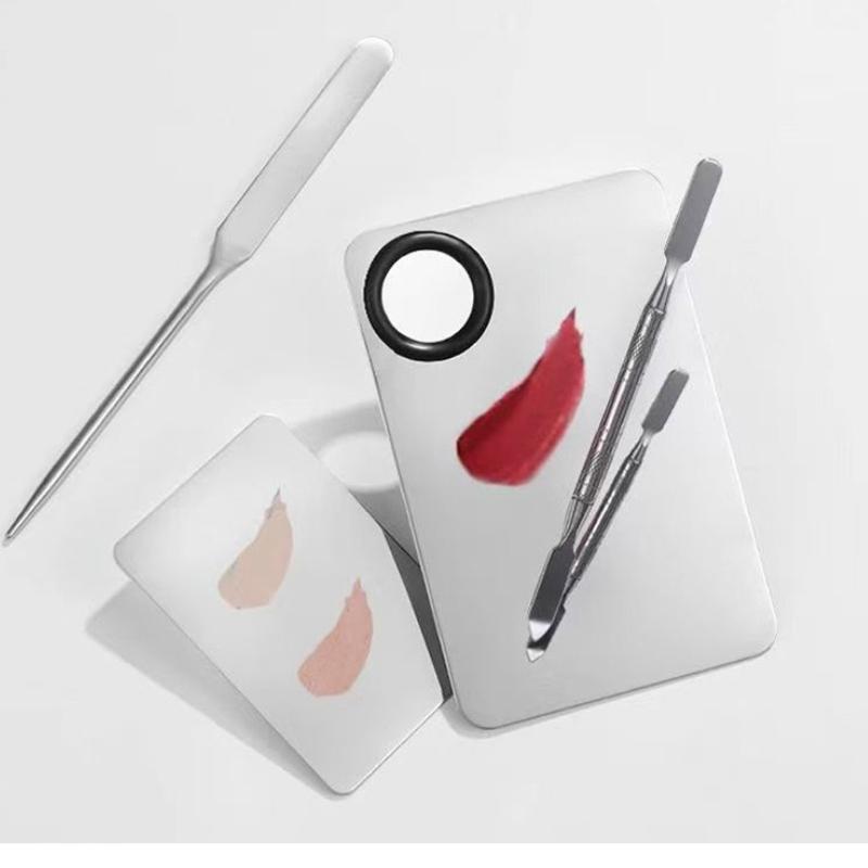 Professional Makeup Color Palette Stainless Steel Single Hole with Dual Head Foundation Spatula Portable for Makeup Artists
