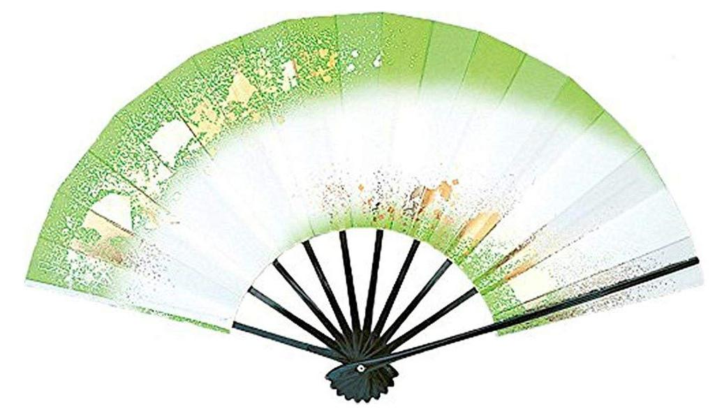 Love Black Lacquered Fan for Dancing Fan, 1209-13, Double-Legged Pattern, Gradient, 9.5 Inches, Bone, Box, (Light Green)