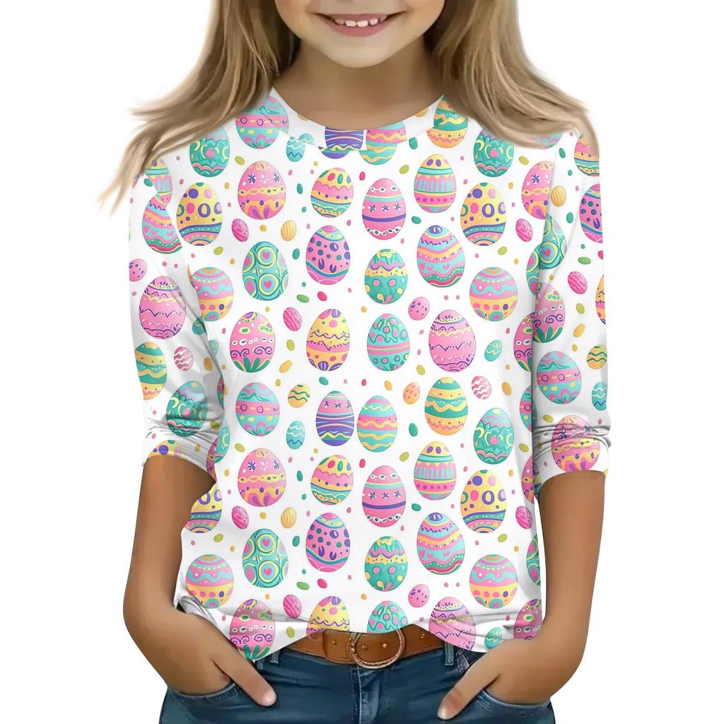 Топы с принтом для девочек 5-16 лет с круглым вырезом и рукавами 3/4 Футболки Модные топы Наряды Футболки