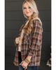 Azura Exchange Brown Plus Size Plaid Contrast Button Up Hooded Jacket
