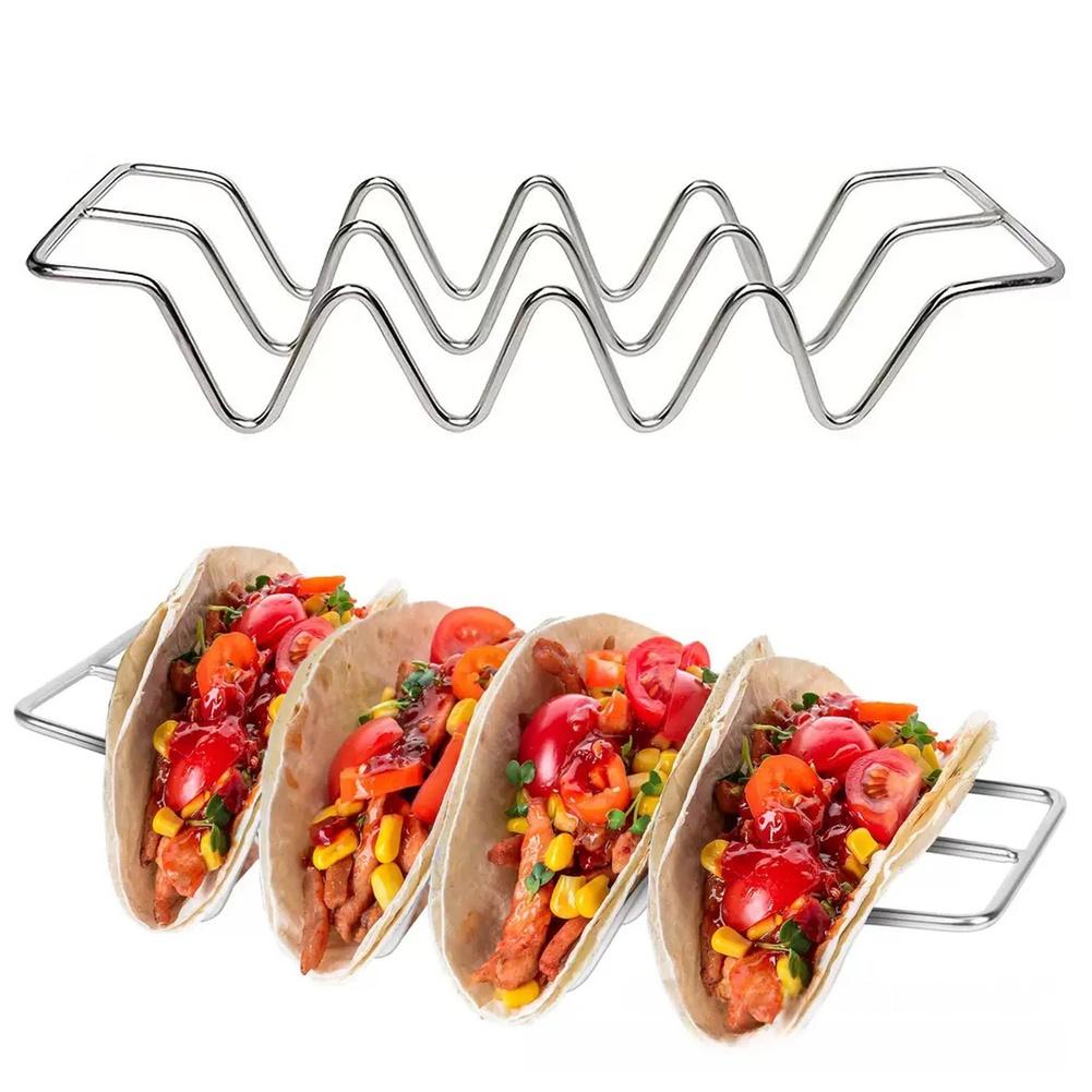 Stainless Steel Taco Holder Stand W Shape for Burritos Pancakes Hot Dogs Sandwiches Multi Functional Tableware Accessory