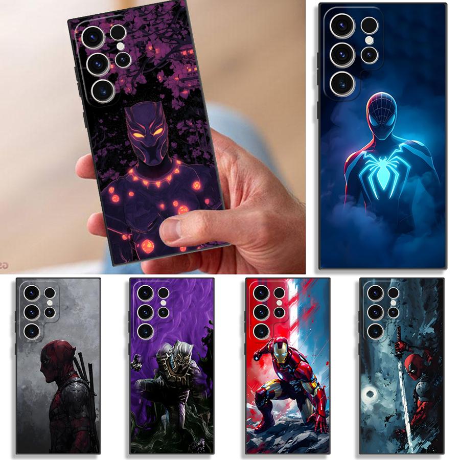 Чехол для Samsung Galaxy S26 S23 S24 Plus S21 FE S20 S10 S9 Note 20 Ultra 8 9 10 S25 Ultra Funda Чехол для телефона Marvel Крутой Черный
