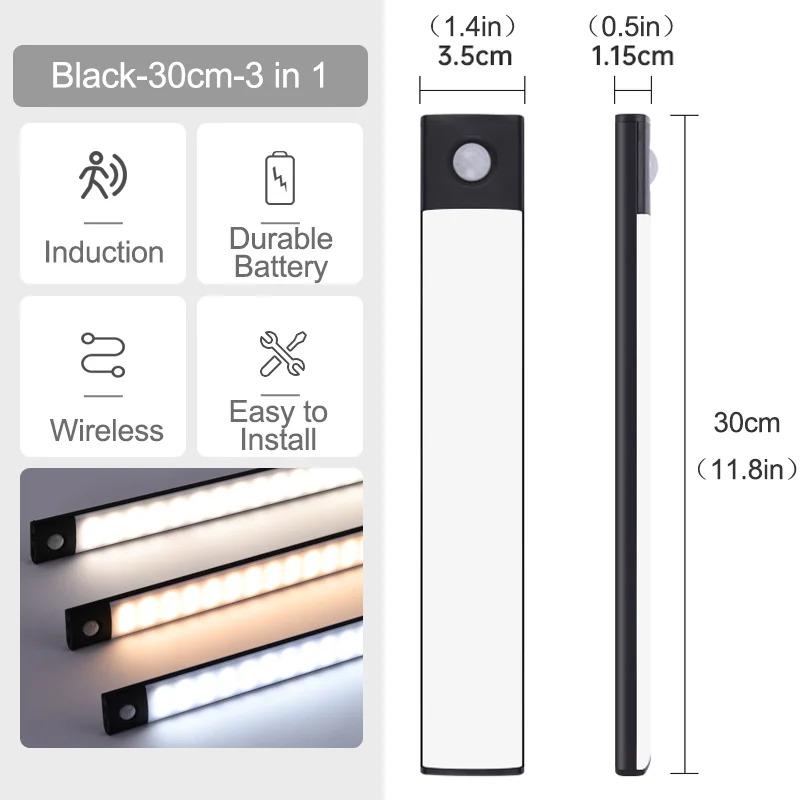 10-60CM Motion Sensor LED Night Light Wireless USB Rechargeable Under Cabinet Lights Ultra Thin Long Bar Lamp Kitchen Bedside