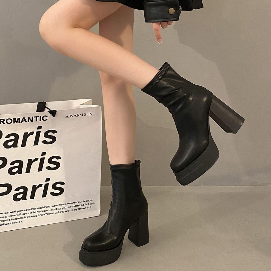 Черные короткие сапоги Fried Street на высоком каблуке для женщин, осень 2025, новая мода, милый стиль с юбкой, сапоги для мужчин небольшого роста